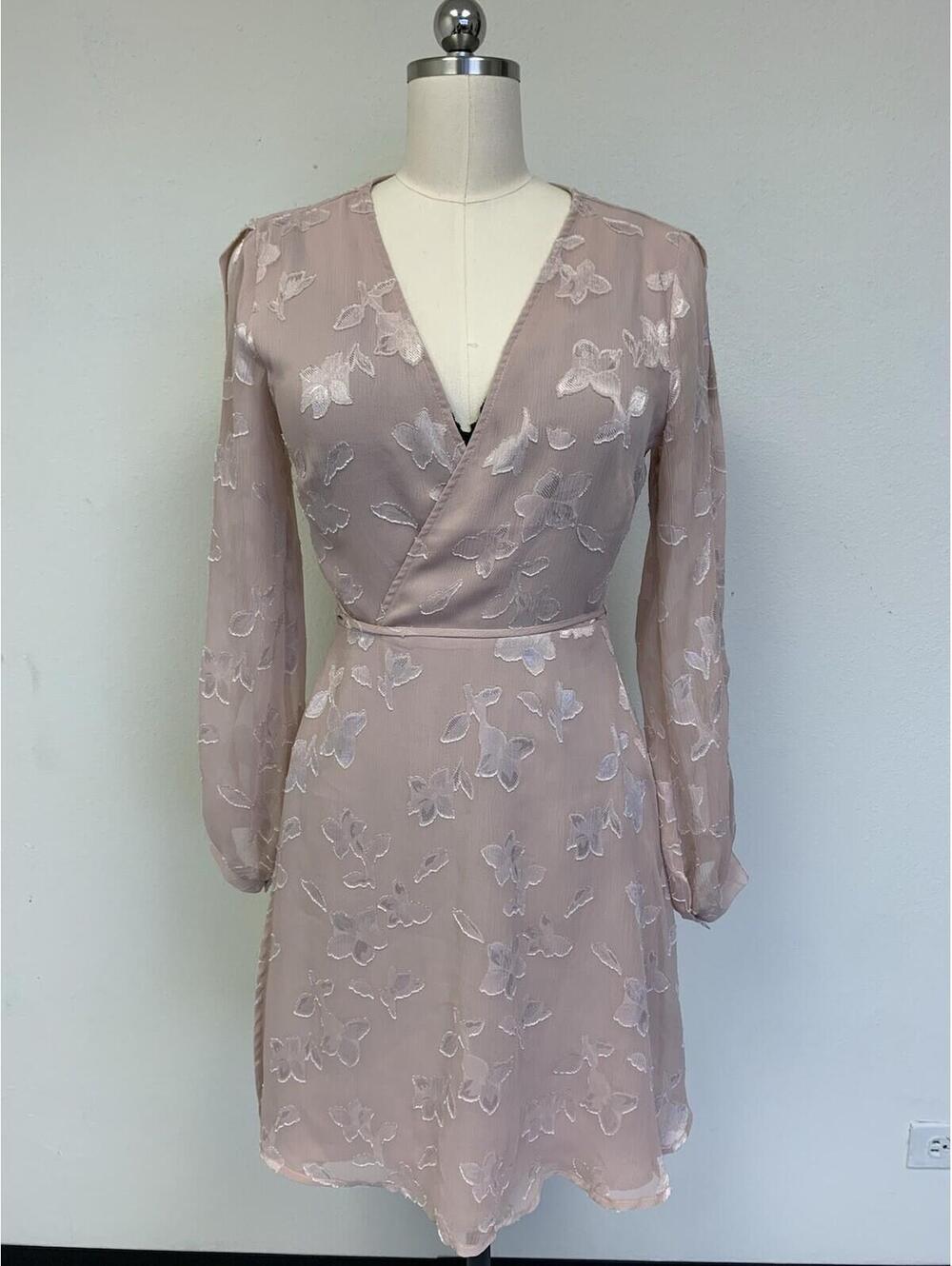 ASTR Womens Wrap Dress Long sleeve Beige Sz M